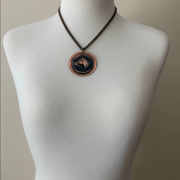 Vintage Burnished Cooper Oversized Horse Pendant - Picture 3 of 4